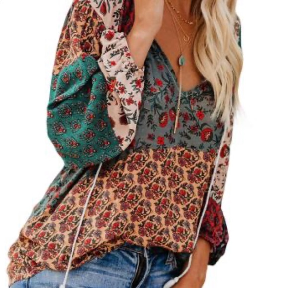 •L • Boho Peasant Patchwork Top New - Picture 5 of 9